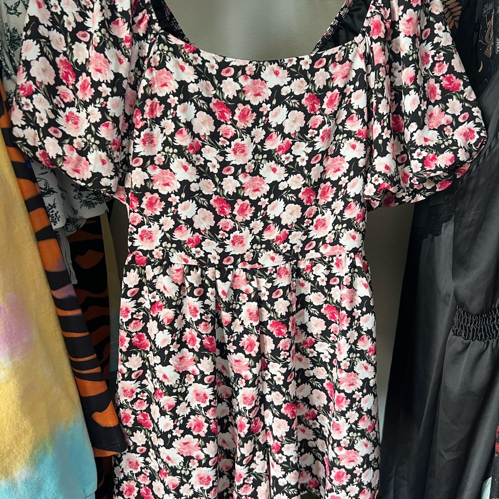 Trixxi Black Dress with Pink Floral Design